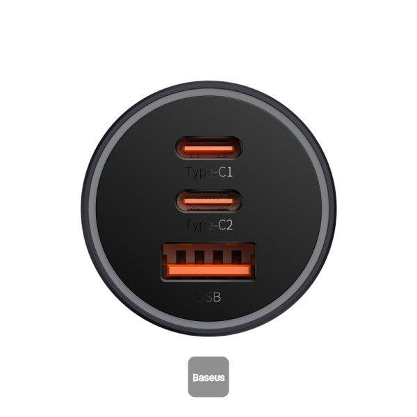 Baseus Golden Contactor Pro USB-A Carregador de Carro + 2x USB-C 65W
