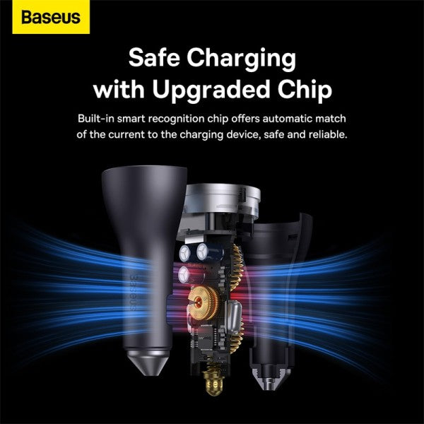 Baseus Golden Contactor Pro USB-A Carregador de Carro + 2x USB-C 65W