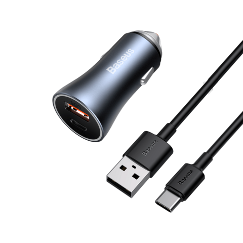 Carregador Veicular Turbo 60W USB A+C Baseus Carregamento Rápido