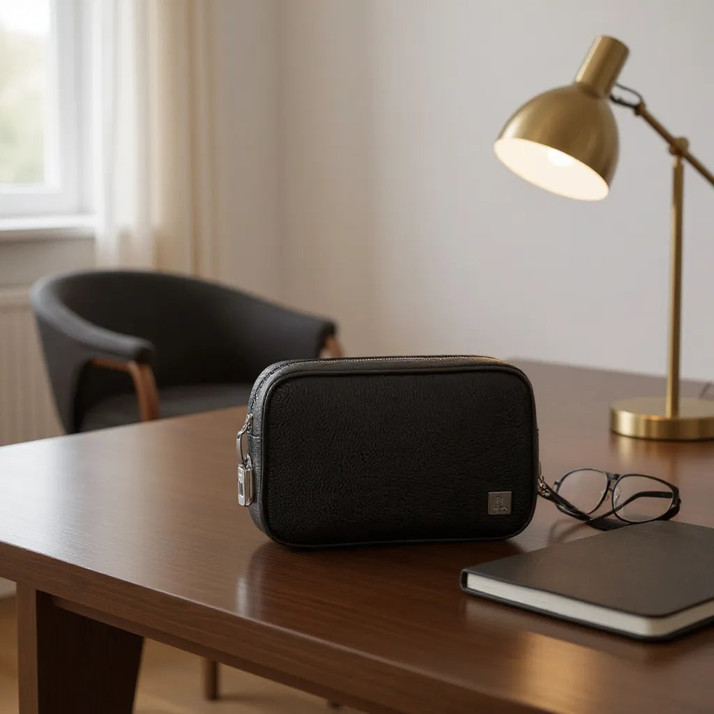 Bolsa Necessaire Couro Master Fingerprint Lock Segura Liso Preto l Wiwu