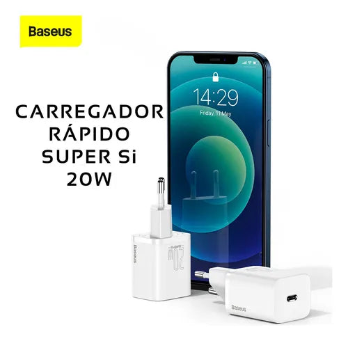 Baseus 20W Turbo Carregador de Parede, Cabo para iPhone