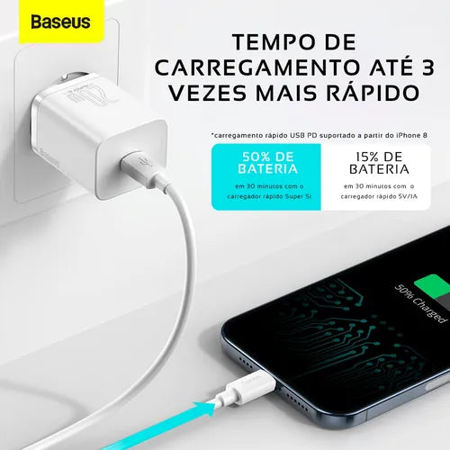 Baseus 20W Turbo Carregador de Parede, Cabo para iPhone