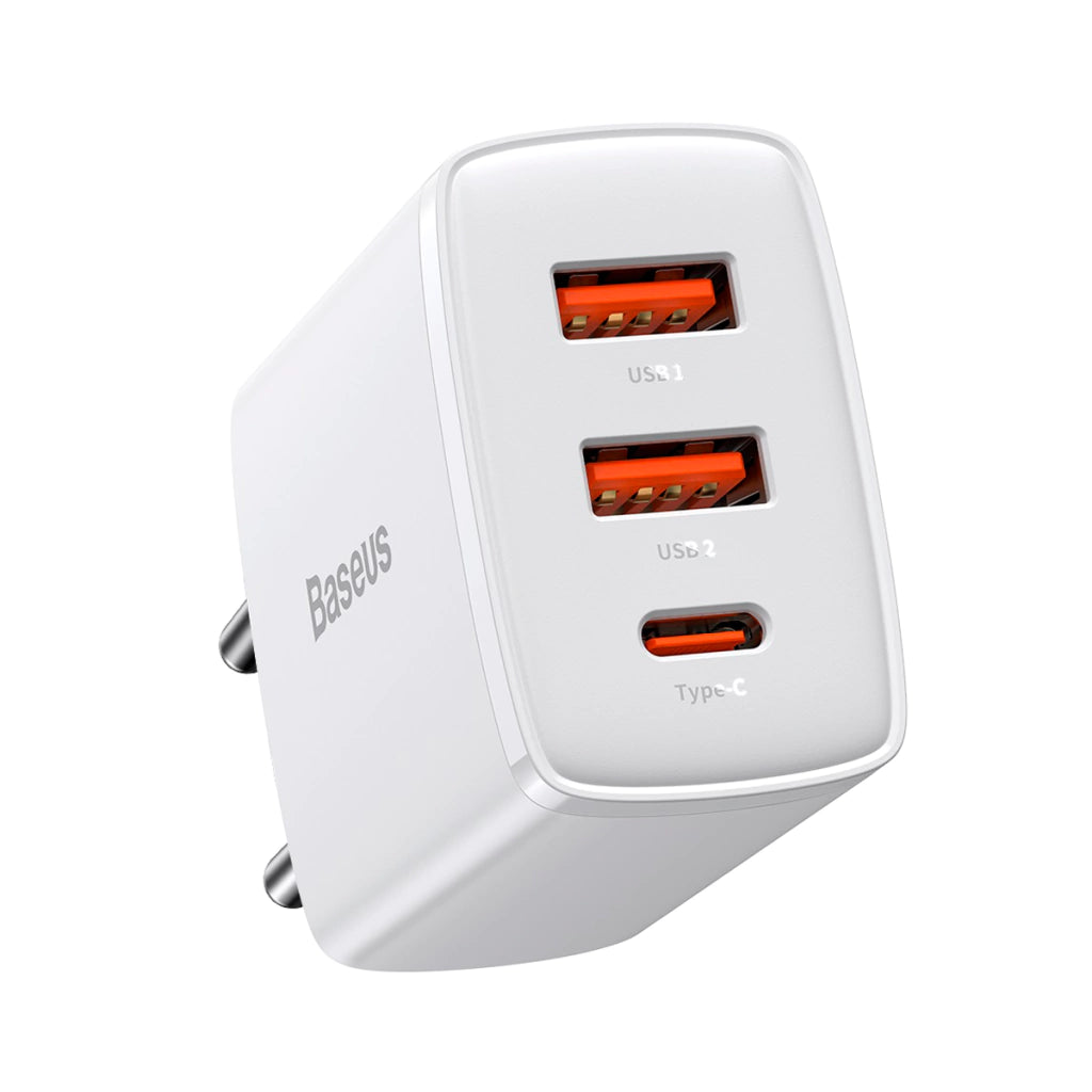 Fonte Turbo 30W com Tipo-C + 2 USB e PD 3.0 Compacto l Baseus