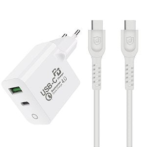 Cabo Dual Shock USB-A/Tipo C, 1.2m Branco, Qualcomm 3.0