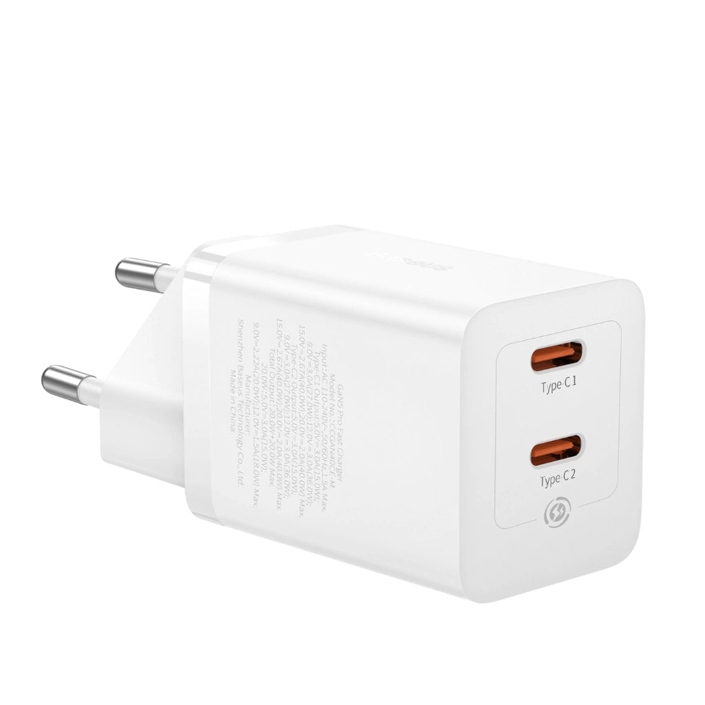 Carregador Turbo USB-C GaN5 Pro 40W com 2 Saídas Tipo-C l Baseus