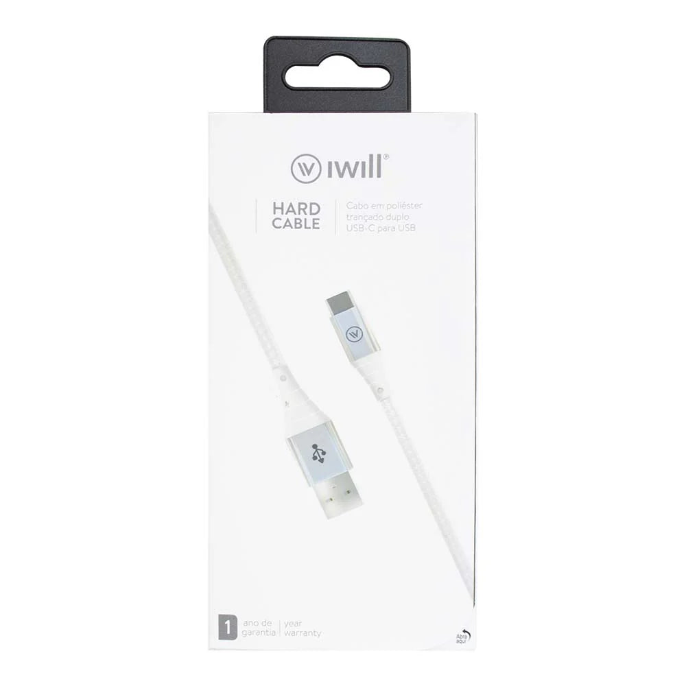 Cabo USB-C para USB em Poliéster Branco | Hard Cable iWill