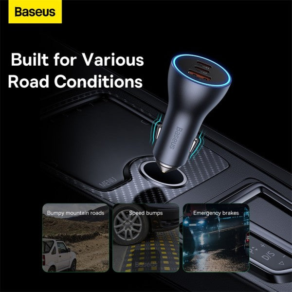 Baseus Golden Contactor Pro USB-A Carregador de Carro + 2x USB-C 65W