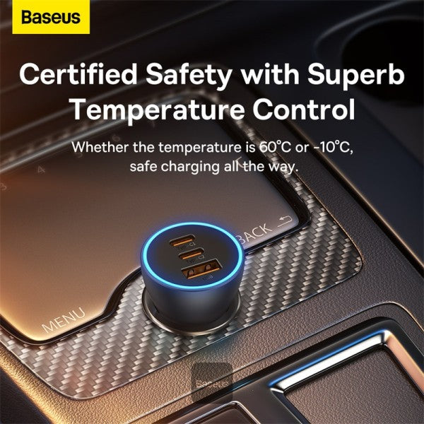 Baseus Golden Contactor Pro USB-A Carregador de Carro + 2x USB-C 65W