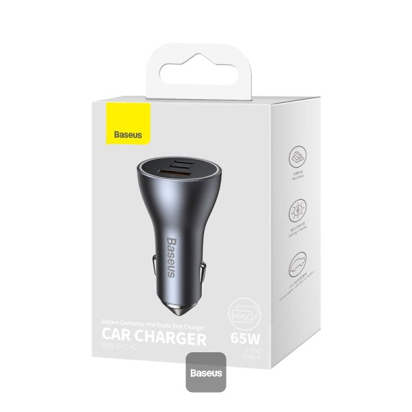 Baseus Golden Contactor Pro USB-A Carregador de Carro + 2x USB-C 65W