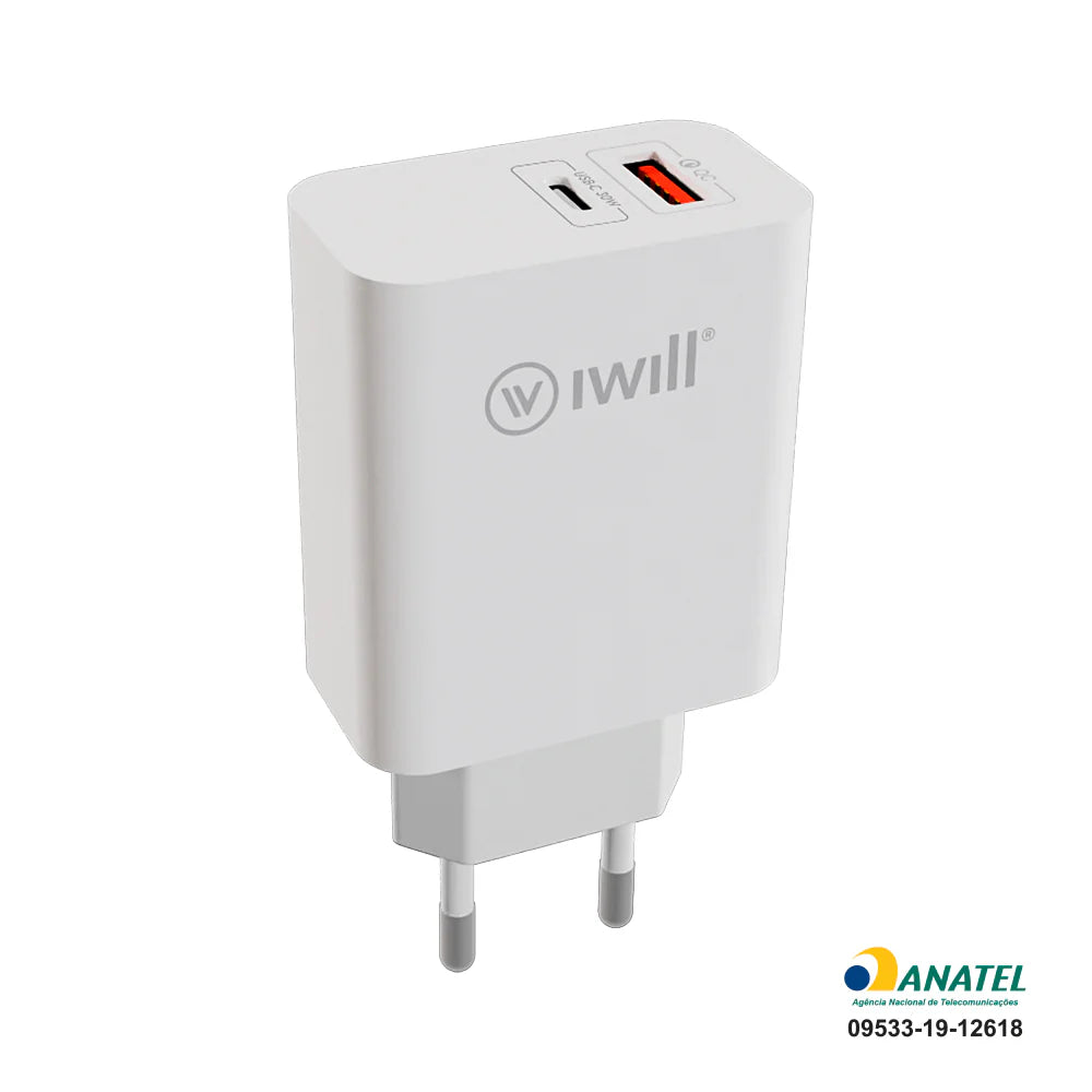 Fonte GaN USB QC e USB-C 33W | Home Adapter iWill
