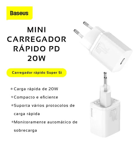 Baseus 20W Turbo Carregador de Parede, Cabo para iPhone