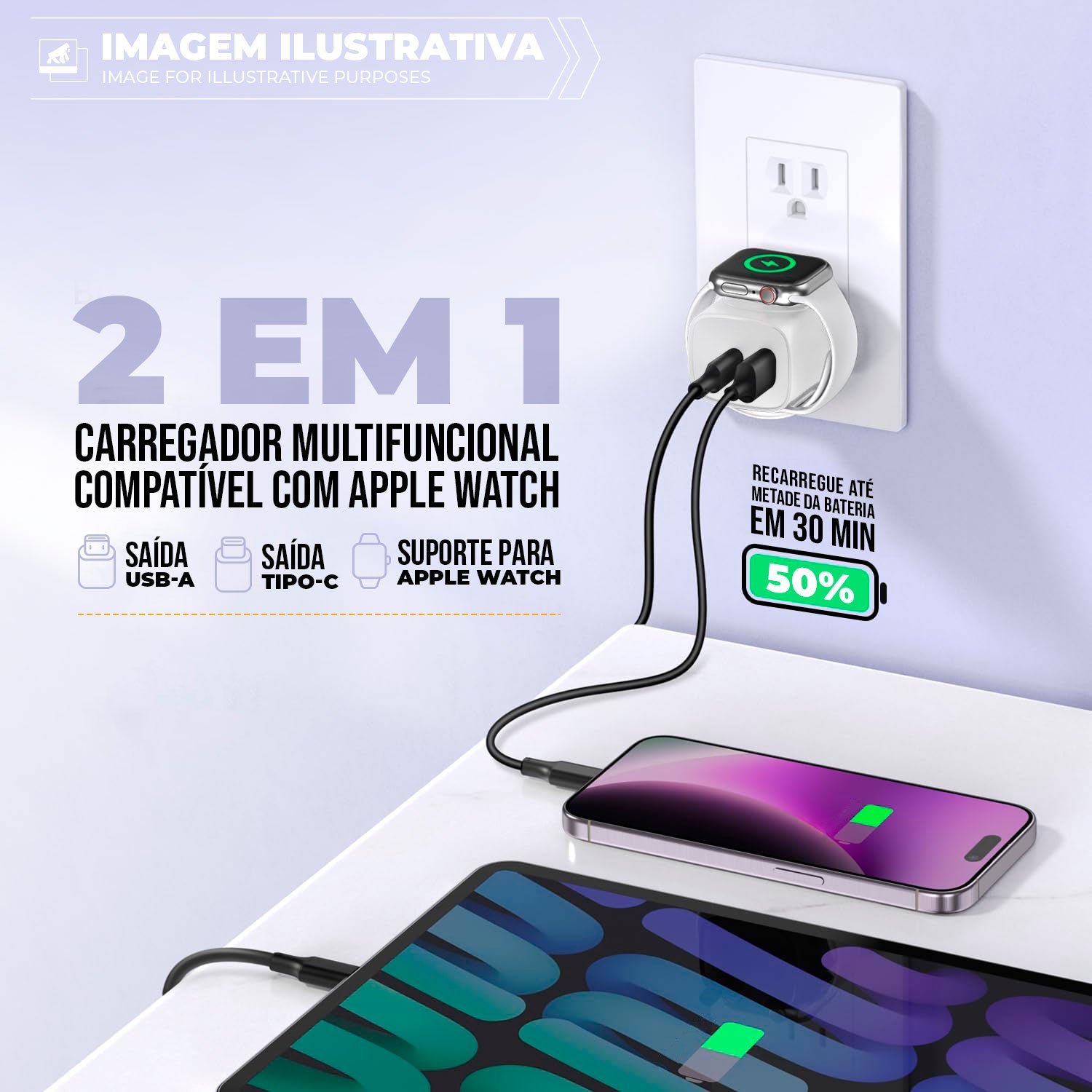 Carregador Turbo 2 em 1 Survivor Wireless para Apple Watch